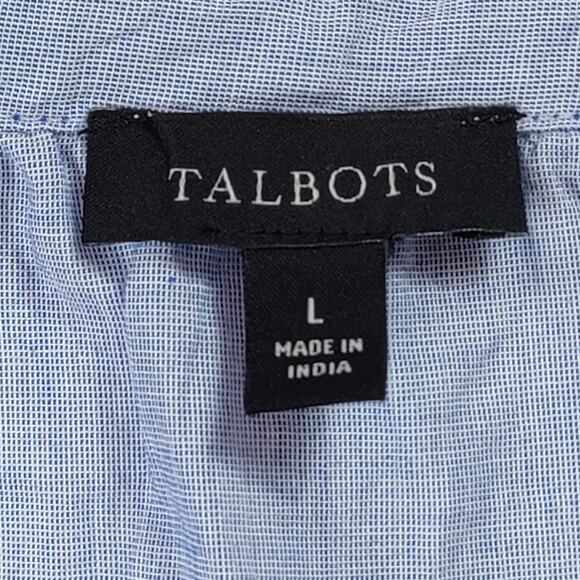 Talbots Blue Cotton Embroidered 3/4 Sleeve Popover Boho Tassel Top Size L - Picture 2 of 8